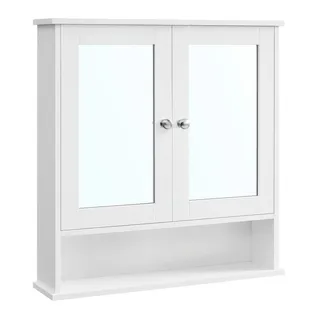 VASAGLE Spiegelschrank 2 Spiegeltüren und Ablage, verstellbare Regalebene weiß 56.5 cm x 58.5 cm x 13 cm