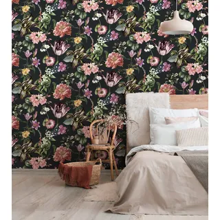 Marburg Vliestapete Floral Leaf 0,53 m x 10 m grün/rosa/schwarz 34193