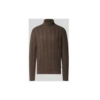 Rollkragenpullover mit Zopfmuster, Oliv, XL
