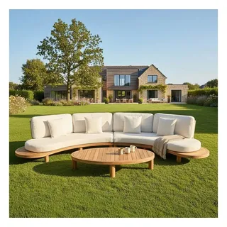 Bjorkka Gartenlounge-Set "LUMIA CAFFE" Massives Akazienholz, Olefin-Polster, Tisch, Low-Profile, Skandinavisches Design, Bequem, Gartenmöbel-Set beige