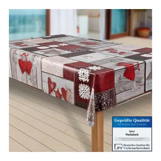 Laro Wachstuch-Tischdecke Schneeflocke 100 x 160 cm Rot