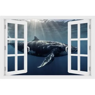 DesFoli Wandtattoo Wal Unterwasser Meer - verschiedene Rahmentypen DW000154 Farbe Fensterrahmen Querformat, Größe 150 cm x 100 cm