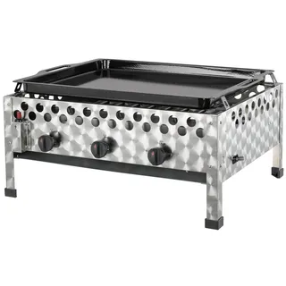Tepro Gasgrill Wurstbräter mit Grillpfanne, 3 Edelstahl-Brenner je circa 4 kW, Grillfläche circa 56,5 x 46,5 cm, Maße circa 60 x 54,5 x 28,2 cm