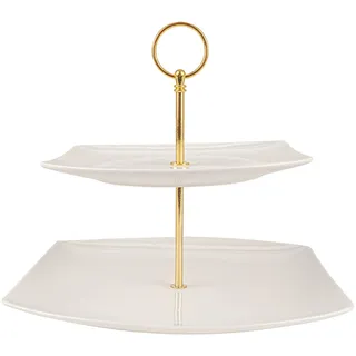 Festa Italia Etagere Porzellan - 2 Stöckig - Weiß Etageren - Kuchenständer Cupcake-Halter - Obstetageren - Obst Kekse Süßigkeiten Servierplatte - Gebäck gestuftes Serviertablett für Weihnachten