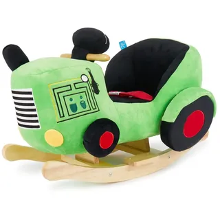 BIECO Schaukeltier Schaukeltier Traktor aus Plüsch & Holz – Schaukelpferd ab 9 M grün