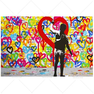 HLSHOE Banksy Graffiti-Kunstliebe Herz-Leinwand-Malerei Poster und Drucke Straßenkunst-Wandkunst für Wohnzimmer Wohnkultur (kein Rahmen) (Color : DM1194, Size : 90x130cm Unframed)