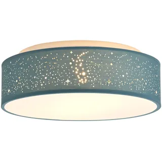 Zedelmaier Deckenlampe Deckenleuchte schlafzimmerlampe Blau Ø38cm E27x2/40W | Stoff lampenschirm mit Sternenhimmel für Wohnzimmer,Schlafzimmer,Flur,Kinderzimmer,lampe decke,Ø38xH12,5cm,ohne Leuchtmittel