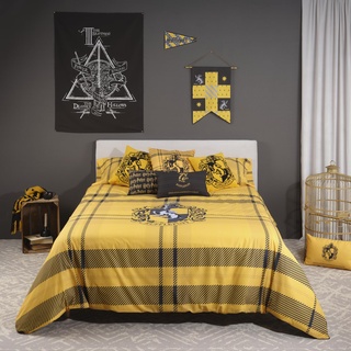 BELUM | Bettbezug Harry Potter, Bettbezug mit Knöpfen 100% Baumwolle, Modell Classic Hufflepuff für 80 cm Bett (140 x 200 cm)