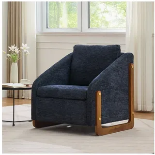 BlingBin Sessel Loungesessel Akzentstuhl (1-St., moderner Stuhl mit Armlehne aus Holz), mit Rückenkissen, Chenillestoff blau