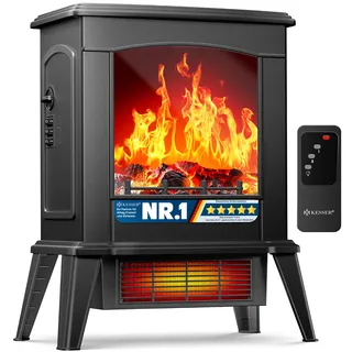 KESSER® LED Kamin Fiero mit Heizung elektrisch | Kaminheizung Elektrokamin Standkamin mit realistischem Feuer -/ Flammeneffekt per Fernbedienung, Thermosicherung Verschiedene Heizstufen 2000W