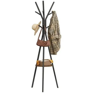 Woltu Kleiderständer, (1 St), mit 9 Haken und 1 Ablage, für Kleidung Hüte Taschen schwarz