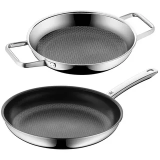 WMF Servierpfanne Set Profi Resist Wabenpfanne 24cm und 28cm, Mehrschichtmaterial (Cromargan Edelstahl, Aluminium-Kern, Außenseite Chromstahl). (24cm und 28cm, 2-tlg), für alle Herdarten geeignet