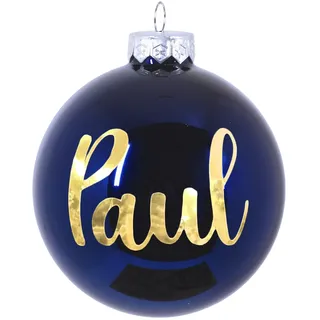 Personalisierte Weihnachtskugel mit Namen oder Irgendein Text Ø 10 cm, Christbaumkugel aus mattiertem/glänzendem Glas, individuelle Weihnachtsdeko, Goldener Text (Blauer Glanz)