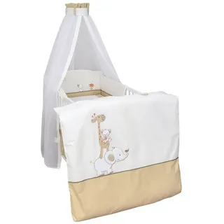 Baby-Delux Babybettwäsche Baby Bettwäsche Set 4-Tlg. Nestchen Chiffonhimmel, Baumwolle, 4 teilig, Bettset für Babybetten 140x70 & 120x60 verschiedene Designs beige|weiß