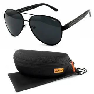 Rennec Sonnenbrille (Polarisierte Pilotenbrille Oversize Schwarz mit Brillenbox, 1x Piloten Sonnenbrille für Damen Herren in XL) Linsen Smoke Schwarz UV400 Getönt sportlich breite Bügel schwarz