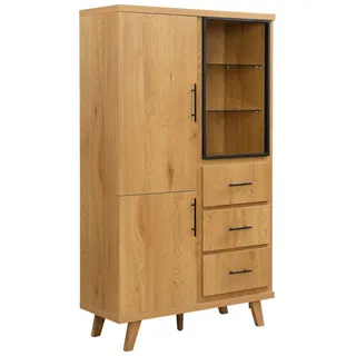 moebelfaktor Highboard Storas, Breite 100 cm, mit 3 Schubladen, schwarz, Kommode, Skandinavisch braun|schwarz