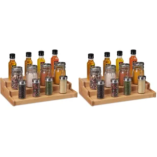 Relaxdays Gewürzregal Bambus, Gewürze, Kräuter, 3 Etagen, stehende Gewürztreppe für Arbeitsplatte, HBT 9x38x22 cm, natur, 1 Stück, Braun (Packung mit 2)