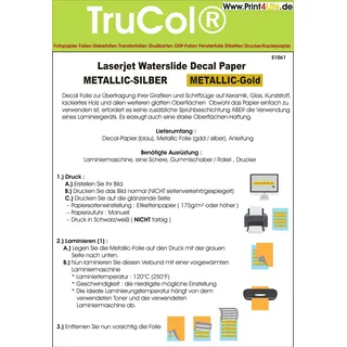 trucol 5 Blatt Wasserschiebefolie Decal Papier Transfer Folie DIN A4 Gold für Laserdrucker Kopierer goldene Folie wasserabschiebefolie Transferfolie Transferpapier