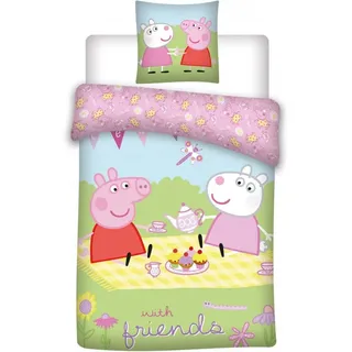 Peppa Pig Kinderbettwäsche Wutz Tee Picknick Pause Kinder Bettwäsche Set Mädchen Wendebettwäsche