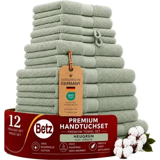 Betz Premium Handtuch-Set 12-teilig – 100% Baumwolle – ® – hohe Grammatur – Duschtücher, Handtücher, Gästetücher & WH -tannengrün - Grün