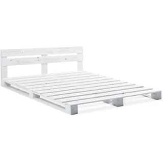 PALETTI Bett mit Kopfteil Palettenbett Holzbett Fichte weiss massiv 180x200 cm