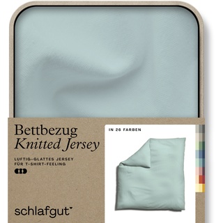 Bettbezug SCHLAFGUT "Knitted Jersey uni, aus Bio-Baumwolle mit Elasthan, Reißverschluss" Bettbezüge Gr. B/L: 240 cm x 220 cm, blau (petrol light) Jersey-Bettwäsche