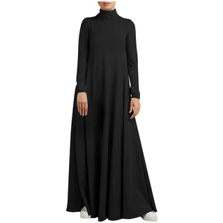 TRIGLICOLEUM Winterkleid Damen Vintage Einfarbige Maxikleid Lose Baggy Kaftan Langarm V-Ausschnitt Pulloverkleid Warme Baumwolle Langes Kleid Freizeitkleid Tägliches Urlaubskleid Große Größen 5XL