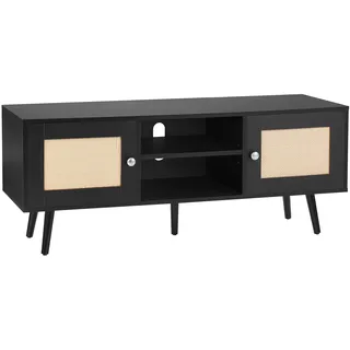 Vevor Rattan-TV-Ständer 140 cm Lowboard 120 x 40 x 49 cm Schwarz Holz