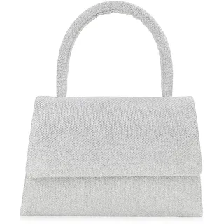CORIOS Abendtasche Damen Glitzer Henkeltasche Kette Clutch Bag Klein Tasche Hochzeit Brautbörse Glänzend Umhängetasche Elegante Schultertasche für Hochzeit Abschlussball Bankett-Party Silber