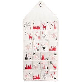 Rayher Adventskalender zum Hängen, 36 x 82 cm, 24 Stofftaschen aus Baumwolle, weihnachtlich bedruckt, Adventskalender zum Befüllen, 46705000