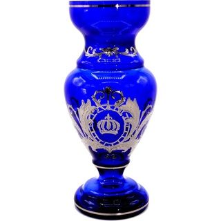 Pompöös by Casa Padrino Luxus Pokal Vase mit edler Platin Beschichtung Blau / Silber Ø 14 x H. 30,5 cm - Pompööse Blumenvase designed by Harald Glööckler