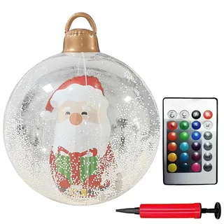 60cm Groß LED Weihnachtsbeleuchtung Weihnachtskugeln Deko, Aufblasbar Kugeln Weihnachtsdeko Weihnachten Ball mit Pumpe, Wasserdicht Weihnachtskugel mit Fernbedienung für Party Deko (X)