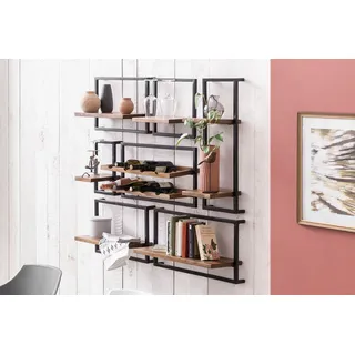 SIT Möbel Panama Wandregal-Set (7-teilig) (5 niedrige Wandregale in 4 Breiten, 1 hohes und 1 Weinregal) 120 x 25 x 110 cm - Antikschwarz / Mango - 09200-02