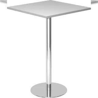 bümö Stehtisch Büro, Bistrotisch eckig 80 x 80 cm - Bartisch grau, Stehtisch Holz-Platte, Säule aus Metall verchromt, Buffettisch, Säulentisch,