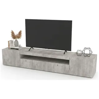 Dmora Fernsehschrank Jesse, Niedriges Sideboard für Wohnzimmer mit 3 Türen, Sockel für TV-Möbel, 100 % Made in Italy, Zement, mit LED-Licht