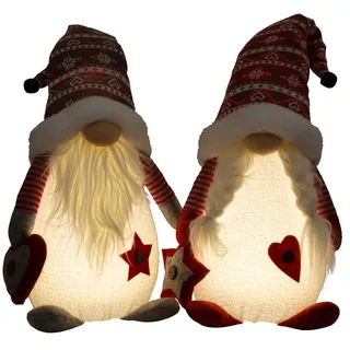 Christmas Paradise Weihnachtsfigur XL Wichtel 42cm (67cm) mit Beleuchtung (Dekofiguren, 2 St., im Set), LED Gnom Pärchen, 2 Designs Mann und Frau, Weihnachtsdeko Rot-Weiß