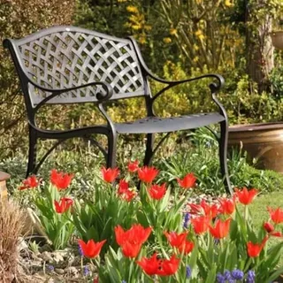 Lazy Susan Jasmine Metall Gartenbank 2-Sitzer | Wetterfeste Gartenbank | Gusseisen-Aluminium | Rostfrei | 3 Jahre Garantie (Antike Bronze, Grün Kissen)
