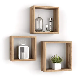 MOBILI FIVER, 3er-Set Giuditta Würfelregale, rustikale Eiche, Made In Italy
