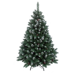 RS Trade HXT 15013 150 cm künstlicher Weihnachtsbaum mit Schnee und Zapfen (Ø ca. 96 cm) ca. 760 Spitzen, schwer entflammbarer Tannenbaum mit Schnellaufbau Klappsystem, inkl. Christbaum Ständer