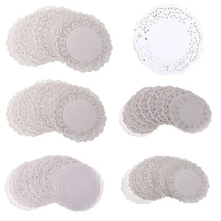 LLLucky 200 Stücke Hochzeit Runde Spitze Papier Deckchen Party Kuchen Verpackung Papier Pad Desserts Display Tischsets Untersetzer 3,5 Zoll