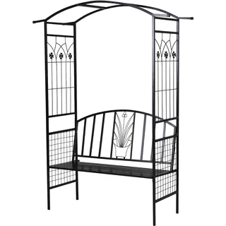 Pflanzbogen Mit Bank Sitzbank Torbogen Rankgitter Rankhilfe Garten Bogendach Metall Schwarz 154 X 60 X 205 Cm