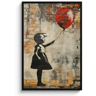 POSTER MIT RAHMEN Graffiti - Banksy - Mädchen - Straßenkunst Bilderleiste 80x120 cm