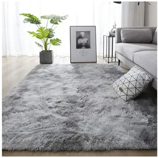 luxuskollektion Plüsch Hochflorteppich 135 x 185 cm Grau/Weiß