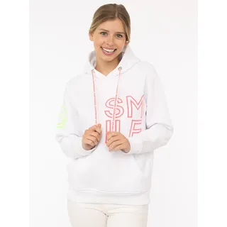 Zwillingsherz Hoodie "Alissa 2.0", Damen, Gr. XXL, weiß, Sweatware, Obermaterial: 50% Baumwolle, 50% Polyester, bedruckt, unifarben, hüftbedeckend, ohne Ausschnitt, Rippbündchen, Sweatshirts Hoodie, mit SMILE Stickerei vorne und hinten