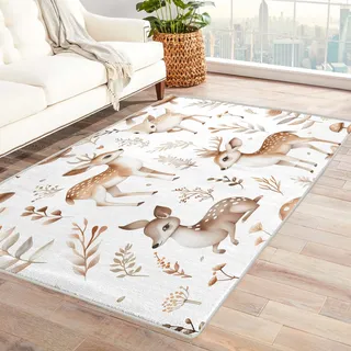 Teppich Kinderzimmer REH - Teppich Wohnzimmer Schlafzimmer Pilz, Großer Teppich Waldtiere, Weich Kurzflor & Waschbar & rutschfest Wohnzimmerteppich, Kinderteppich, Bettvorleger 120x180 cm
