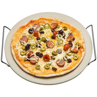 Spetebo Pizzastein mit Gestell 33 cm - Pizza Steinplatte Brot Backstein Backofen Stein Grillstein