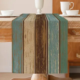 ViaElayu Tischläufer Türkis 33 x 183 cm Planken Antik Alt Rustikal Holz Modern Frühling Tischläufer deckchen Saisonnal Küche Tisch Dekoration Abwaschbar Drinnen Urlaub Party Table Dekor