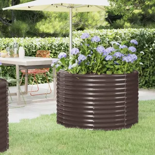 SECOLI Hochbeet Metall Runde Hochbeet Metall Braun Hochbeet Metall 100x100x68 Hochbeete für Garten Metall Hochbeet Garten & Balkon Pulverbeschichteter Stahl-Braun-100 x 100 x 68 cm