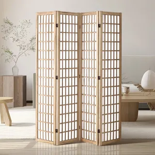 Vevor Raumteiler 4-tlg. japanischer Sichtschutz Paravent, faltbare Trennwand tragbarer Dekorationsschirm zur Raumtrennung, Raumtrenner geeignet für Büro Restaurant Schlafzimmer (Natur)