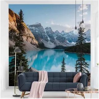 Bilderdepot24 Fototapete Berge Bergsee 3D-Optik Natur Landschaft Wanddeko XXL, Glatt, Matt, (Vliestapete inkl. Kleister oder selbstklebend), Wohnzimmer Schlafzimmer Küche Flur Motivtapete Vliestapete Wandtapete blau 1.92 m x 1.92 m